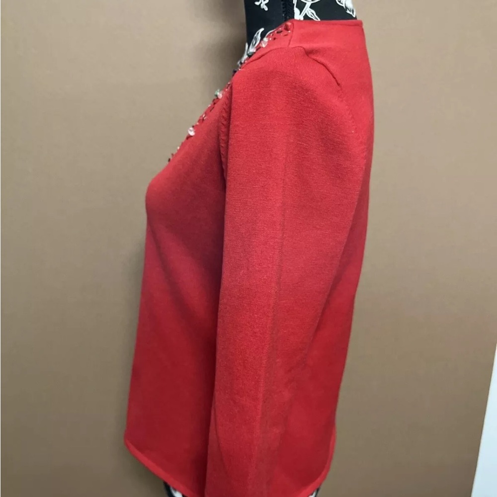 Uniform Petites Johnpaulrichard Red W/ Sequinens Stones 3/4 Sleeve Blouse Silk - Picture 3 of 6